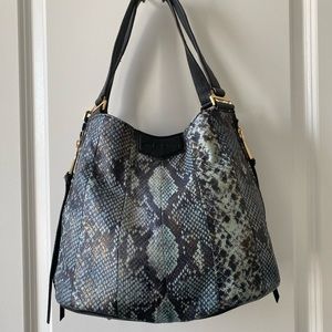 All leather shoulder bag snake skin pattern.Blue n gray  hues.